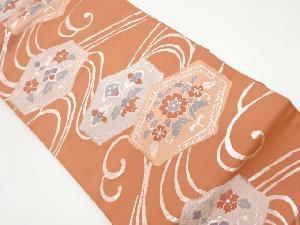 亀甲に草花・荒波模様織出し名古屋帯